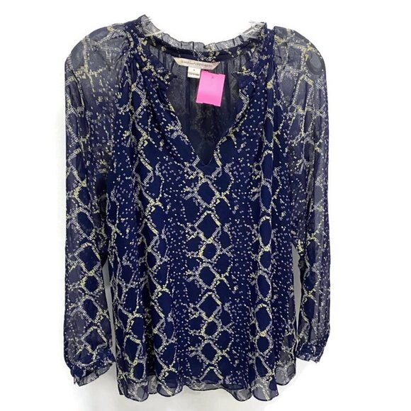 Diane Von Furstenberg Navy & Green Silk Blouse - Picture 1 of 4